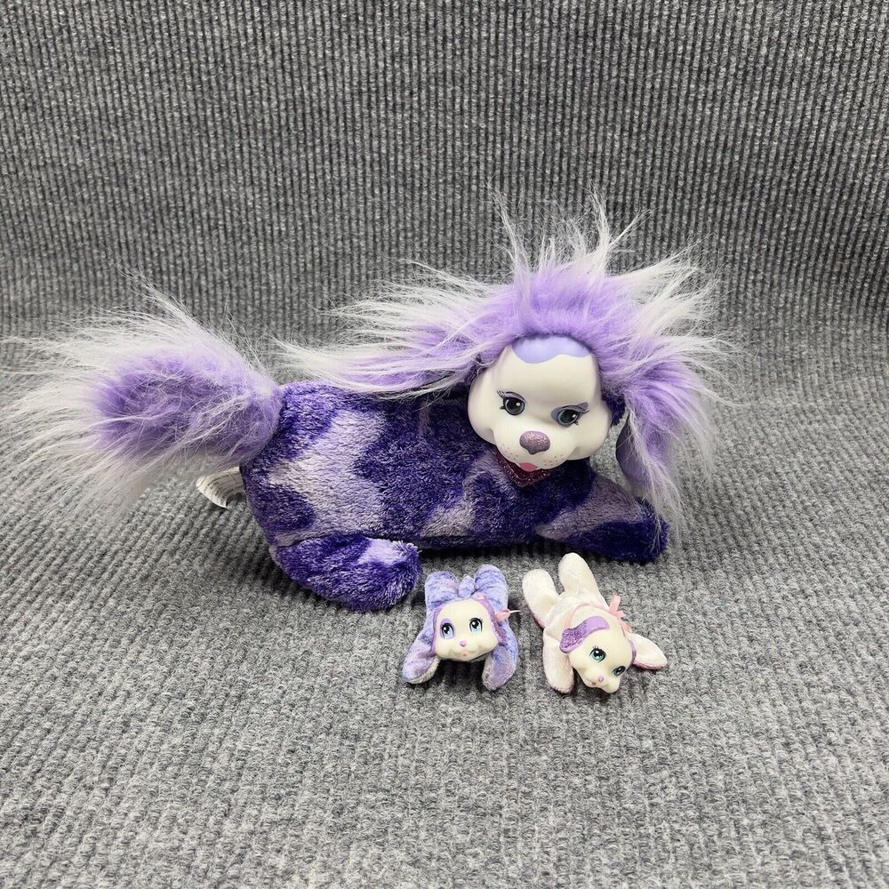 Puppy Surprise Moma Tessa Mo Purple Dog 12" Plush with 2 Puppies Inside Pouch‎